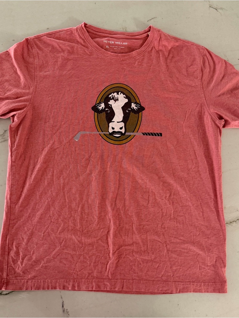 Peter Millar Shirt Men XL Red Golf Cow Graphic Pima Cotton Luxury Tee